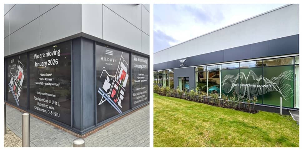 A collage of the HR Owen exterior window graphics.